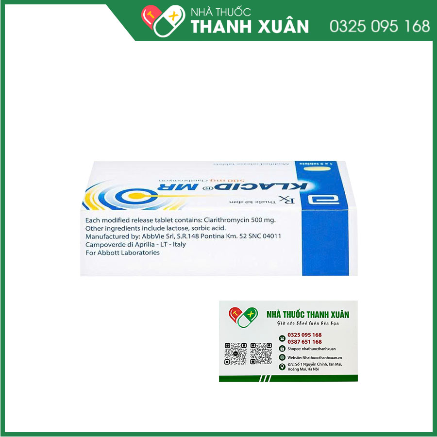Klacid MR 500mg điều trị nhiễm khuẩn hô hấp, nhiễm trùng tiết niệu, da hoặc mô mềm
